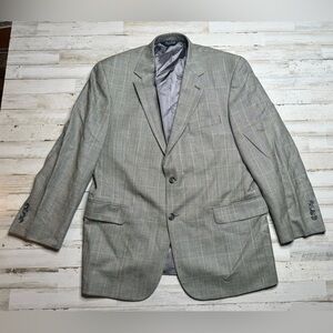 Jos. A. Bank Mens Gray Wool Silk Classic Fit Sport Coat Blazer 44R Windowpane